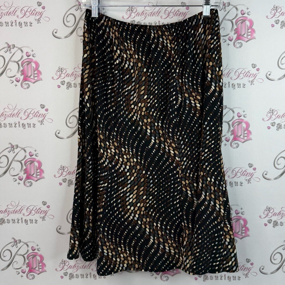 Tradition skirt, stretchy dotted, polkadot, Chic Black and Brown Midi Skirt